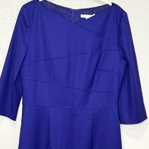 BOSS Dress Womens US 6 Blue Dripera Sheath Three Quarter Sleeve Knee Length Work - Picture 4 of 11